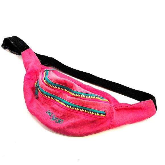 vintage Pacsport neon pink 1990s bum bag belt bag fanny pack pink green purple - Picture 1 of 7